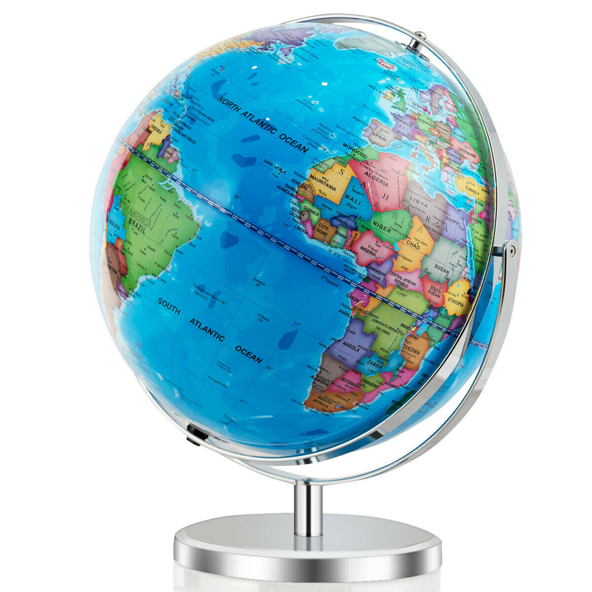 13" Illuminated World Globe 720? Rotating Map with LED Light - Color: Blue