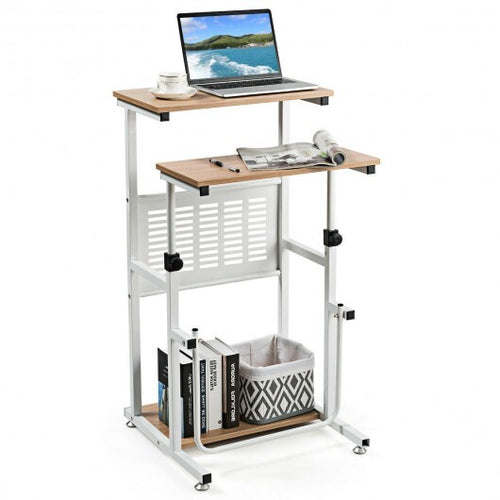 Height Adjustable Stand Up Desk Computer Workstation - Color: Brown & White