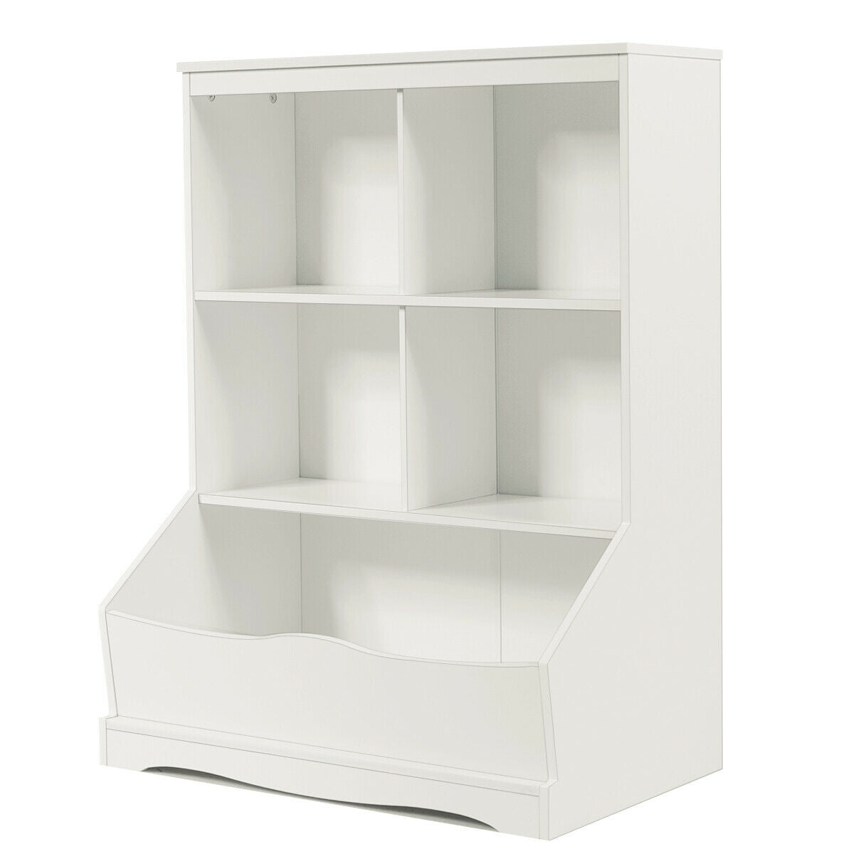 3-Tier Children's Multi-Functional Bookcase Toy Storage Bin Floor Cabinet-White - Color: White