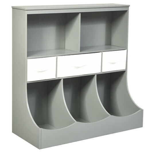 Freestanding Combo Cubby Bin Storage Organizer Unit W/3 Baskets-Gray - Color: Gray