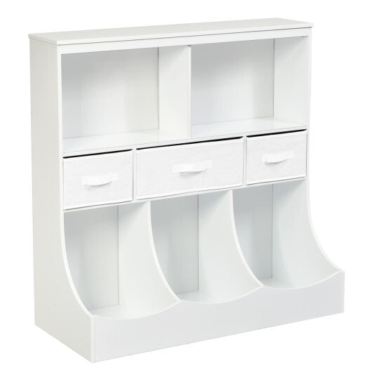 Freestanding Combo Cubby Bin Storage Organizer Unit W/3 Baskets-White - Color: White