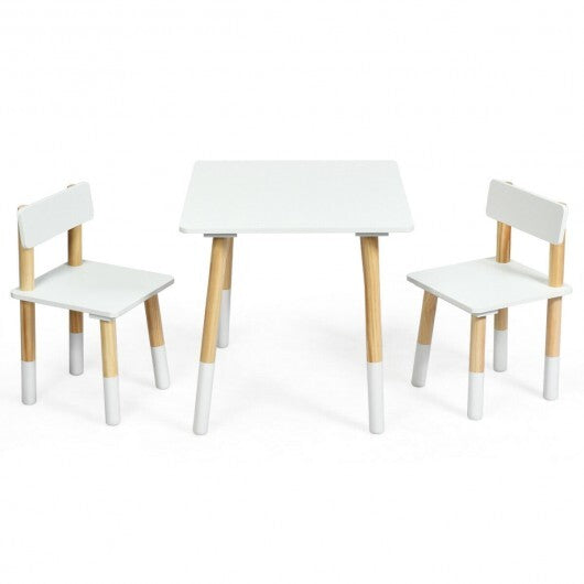 Kids Wooden Table and 2 Chairs Set-White - Color: White