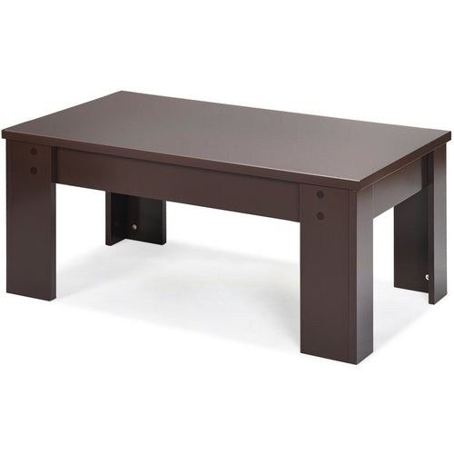 Lift Top Coffee Pop-UP Cocktail Table-Brown - Color: Brown