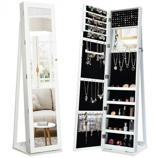 Standing Lockable Jewelry Storage Organizer with Full-Length Mirror-Brown