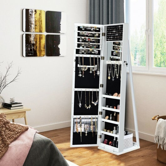 Standing Lockable Jewelry Storage Organizer with Full-Length Mirror-Brown