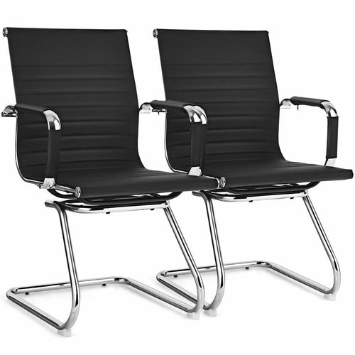 Set of 2 Heavy Duty Conference Chair with PU Leather-Black - Color: Black
