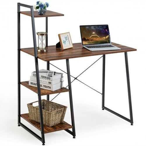 Compact Computer Desk Workstation with 4 Tier Shelves for Home and Office-Brown - Color: Brown