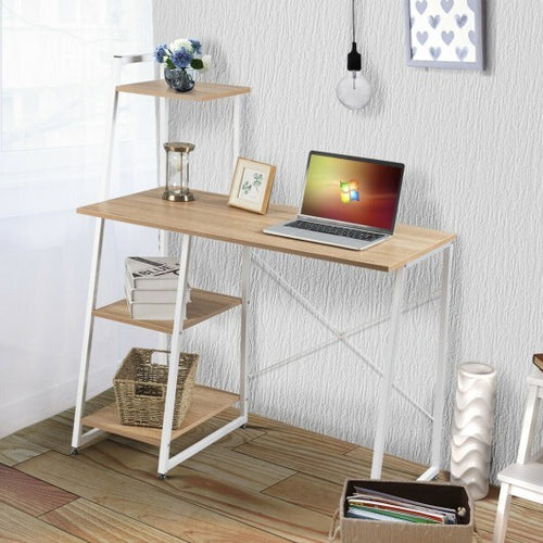 Compact Computer Desk Workstation with 4 Tier Shelves for Home and Office-Natural - Color: Natural