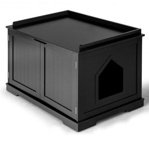 Cat Litter Box Enclosure with Double Doors for Large Cat and Kitty-Black - Color: Black