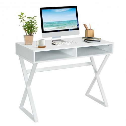Modern Computer Desk Makeup Vanity Table with 2 Storage Compartments - Color: White
