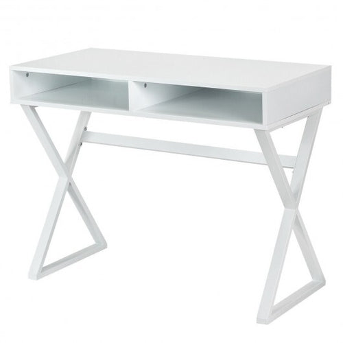 Modern Computer Desk Makeup Vanity Table with 2 Storage Compartments - Color: White