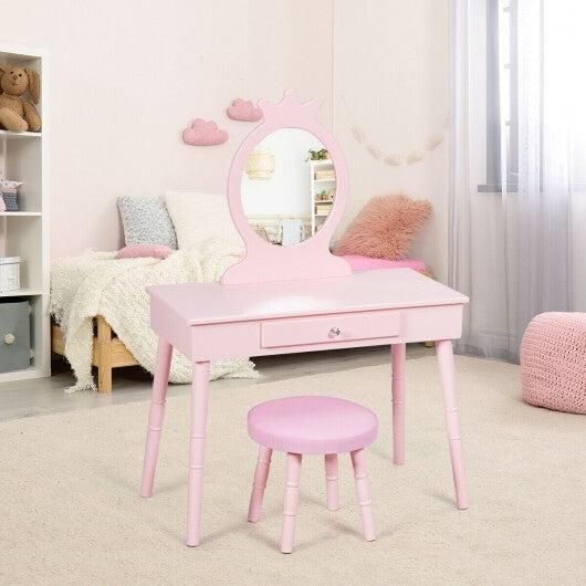 Kids Vanity Makeup Table and Chair Set Make Up Stool