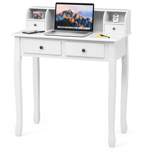 Removable Floating Organizer 2-Tier Mission Home Computer Vanity Desk-white - Color: White
