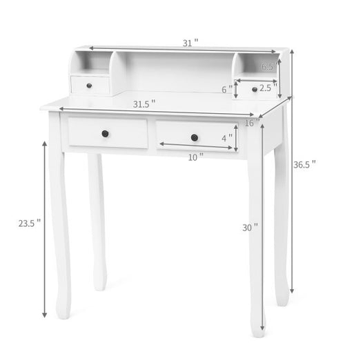 Removable Floating Organizer 2-Tier Mission Home Computer Vanity Desk-white - Color: White