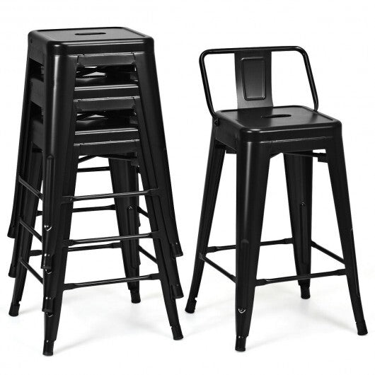 24" Set of 4 Cafe Side Chairs with Rubber Feet and Removable Back-Black