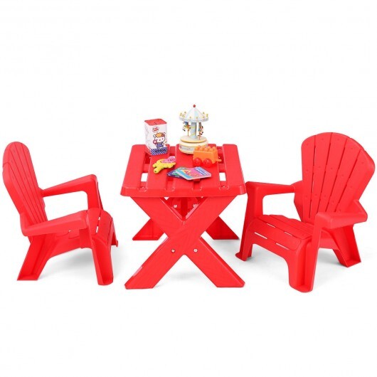 3-Piece Plastic Children Play Table Chair Set-Red - Color: Red