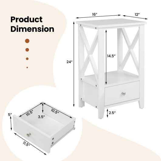 2-Tier 16 x 14 Inch Multifunctional Nightstand with Storage Drawer-Black - Minihomy