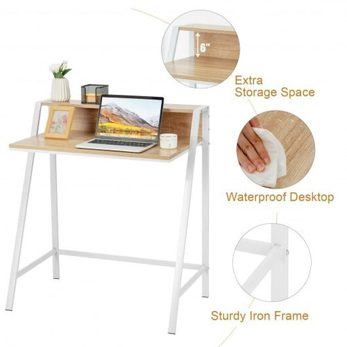 2 Tier Computer Desk PC Laptop Table Study Writing Home Office Workstation New-Natural - Color: Natural