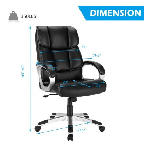 Big and Tall Adjustable High Back Leather Executive Computer Desk Chair - Color: Black