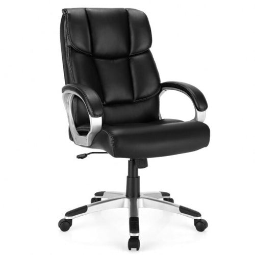 Big and Tall Adjustable High Back Leather Executive Computer Desk Chair - Color: Black