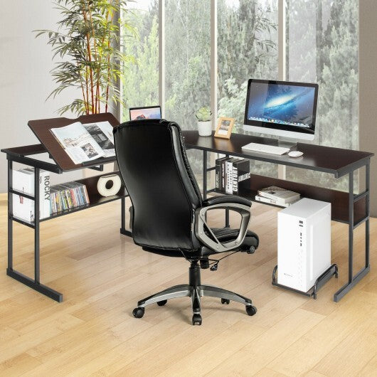 L-Shaped Computer Desk with Tiltable Tabletop-Brown - Color: Brown - Minihomy