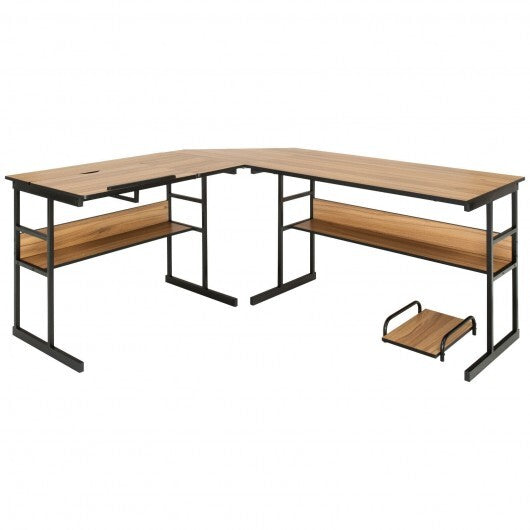 L-Shaped Computer Desk with Tiltable Tabletop-Walnut - Color: Walnut - Minihomy