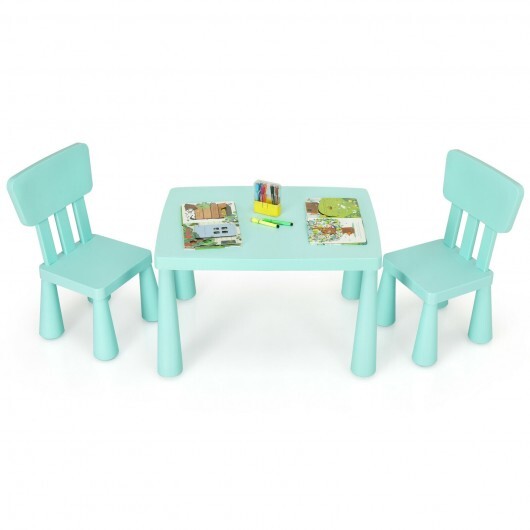 3 Pieces Toddler Multi Activity Play Dining Study Kids Table and Chair Set-Blue - Minihomy