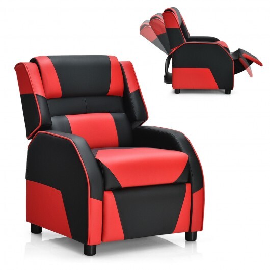 Kids Youth PU Leather Gaming Sofa Recliner with Headrest and Footrest-Red - Color: Red