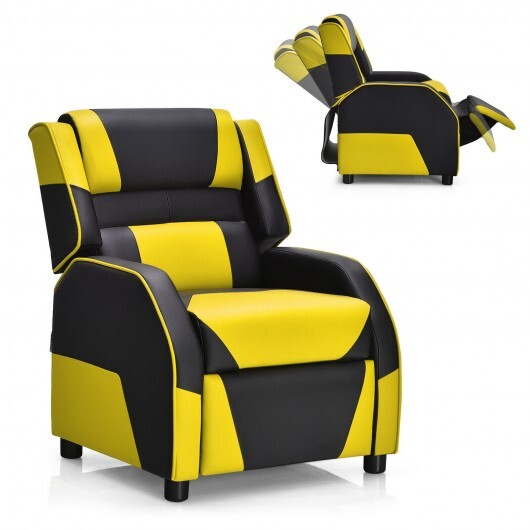 Kids Youth PU Leather Gaming Sofa Recliner with Headrest and Footrest - Yellow