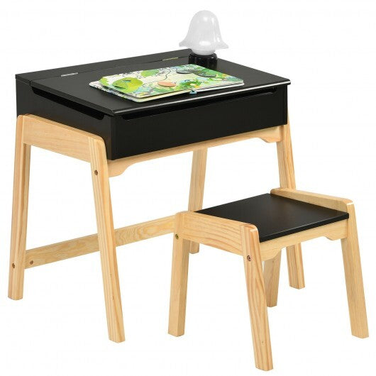 Kids Activity Table and Chair Set with Storage Space for Homeschooling-Black - Color: Black