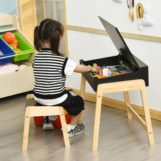 Kids Activity Table and Chair Set with Storage Space for Homeschooling-Black - Color: Black