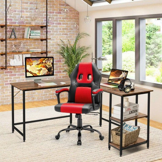 L Shaped Computer Desk with 2 Outlets and 2 USB Ports-Brown - Color: Brown - Minihomy