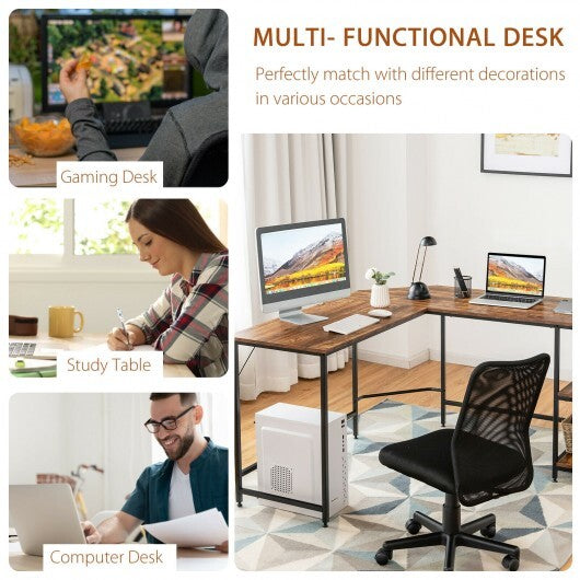 L Shaped Computer Desk with 2 Outlets and 2 USB Ports-Brown - Color: Brown - Minihomy