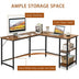 L Shaped Computer Desk with 2 Outlets and 2 USB Ports-Brown - Color: Brown - Minihomy