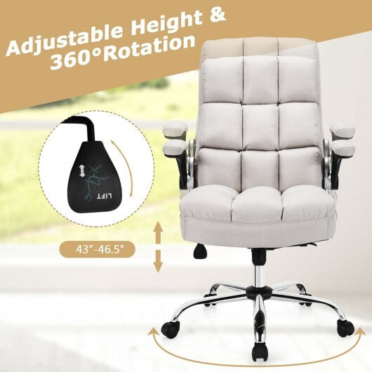 Adjustable Swivel Office Chair with High Back and Flip-up Arm for Home and Office-Beige - Color: Beige - Minihomy