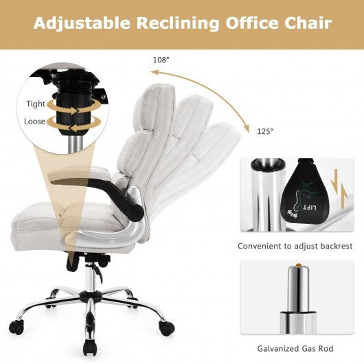 Adjustable Swivel Office Chair with High Back and Flip-up Arm for Home and Office-Beige - Color: Beige - Minihomy