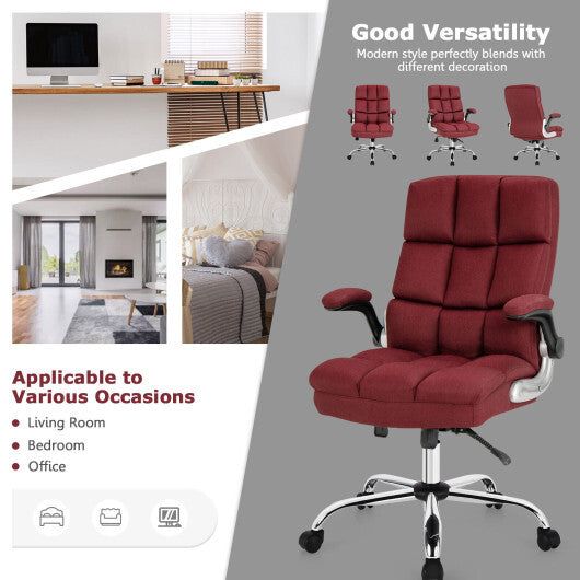 Adjustable Swivel Office Chair with High Back and Flip-up Arm for Home and Office-Red - Color: Red - Minihomy