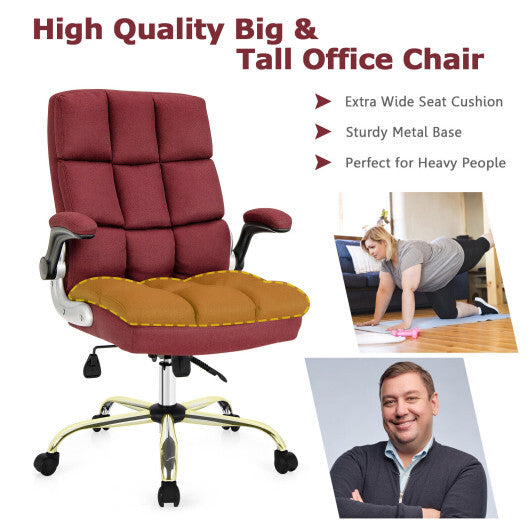 Adjustable Swivel Office Chair with High Back and Flip-up Arm for Home and Office-Red - Color: Red - Minihomy