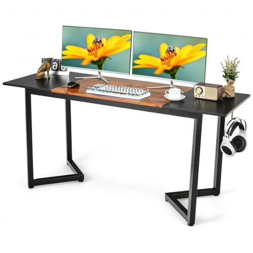 63-Inch Large Computer Desk with Splice Board for Home and Office-Black - Color: Black