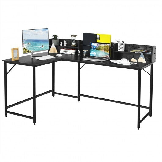 5.5 Inch L-shaped Computer Desk with Bookshelf-Black - Color: Black