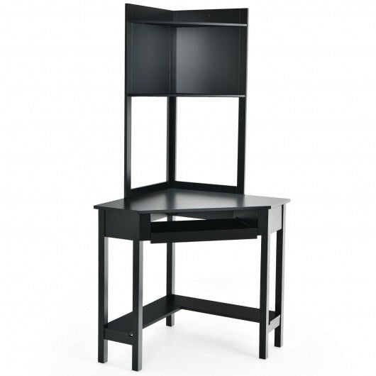 Corner Computer Desk with Hutch and Storage Shelves-Black - Color: Black - Minihomy