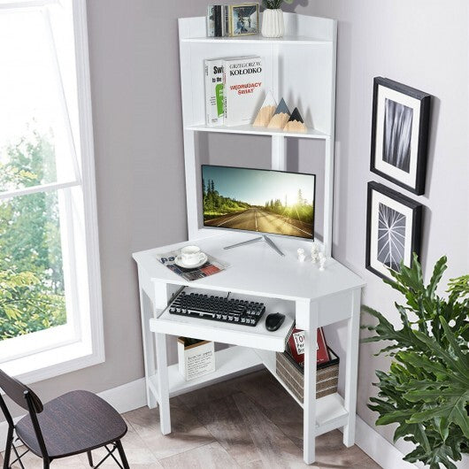 Corner Computer Desk with Hutch and Storage Shelves-Black - Minihomy