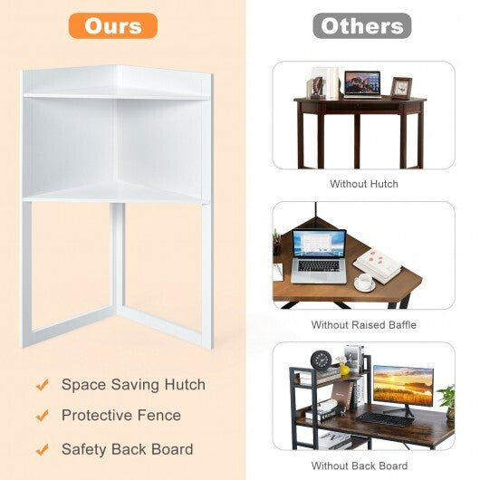 Corner Computer Desk with Hutch and Storage Shelves-Black - Minihomy