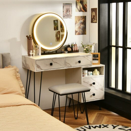 Modern Dressing Table with Storage Cabinet-White