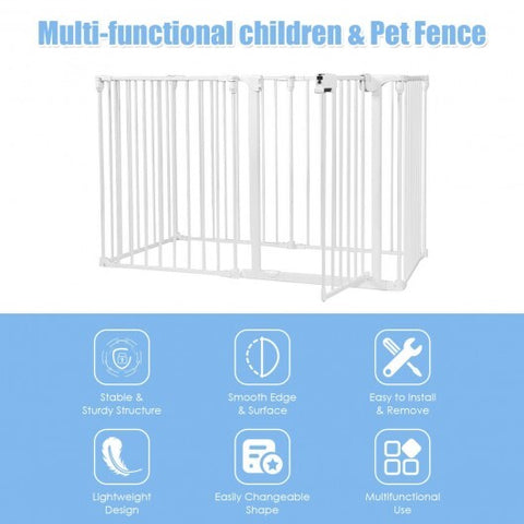 6 Panel Wall-mount Adjustable Baby Safe Metal  Fence Barrier-White - Color: White