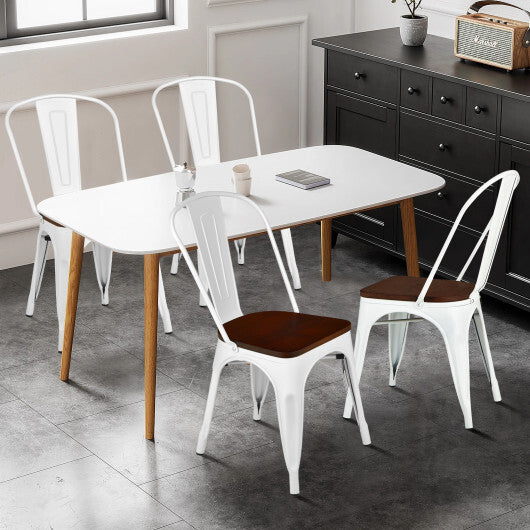 Set of 4 Tolix Style Metal Dining Wood Seat-White