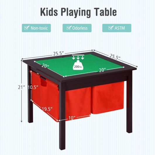 2-in-1 Kids Activity Table and 2 Chairs Set with Storage Building Block Table-Espresso - Minihomy