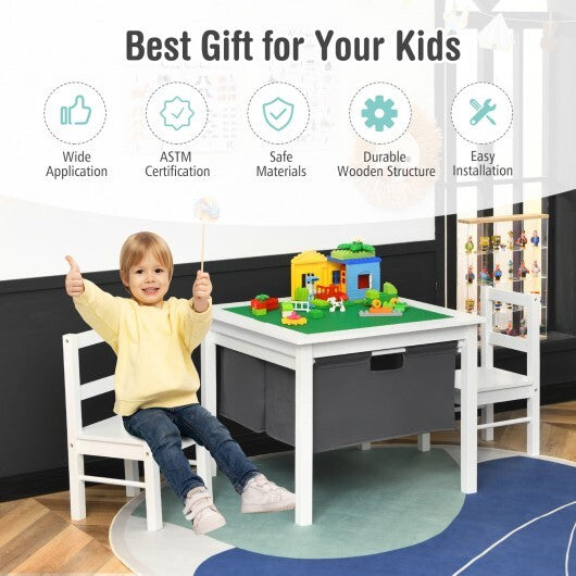 2-in-1 Kids Activity Table and 2 Chairs Set with Storage Building Block Table-Espresso - Minihomy