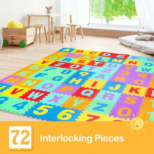 Kids Foam Interlocking Puzzle Play Mat with Alphabet and Numbers 72 Pieces Set - Color: Multicolor