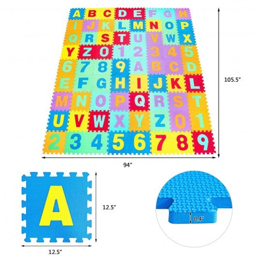 Kids Foam Interlocking Puzzle Play Mat with Alphabet and Numbers 72 Pieces Set - Color: Multicolor